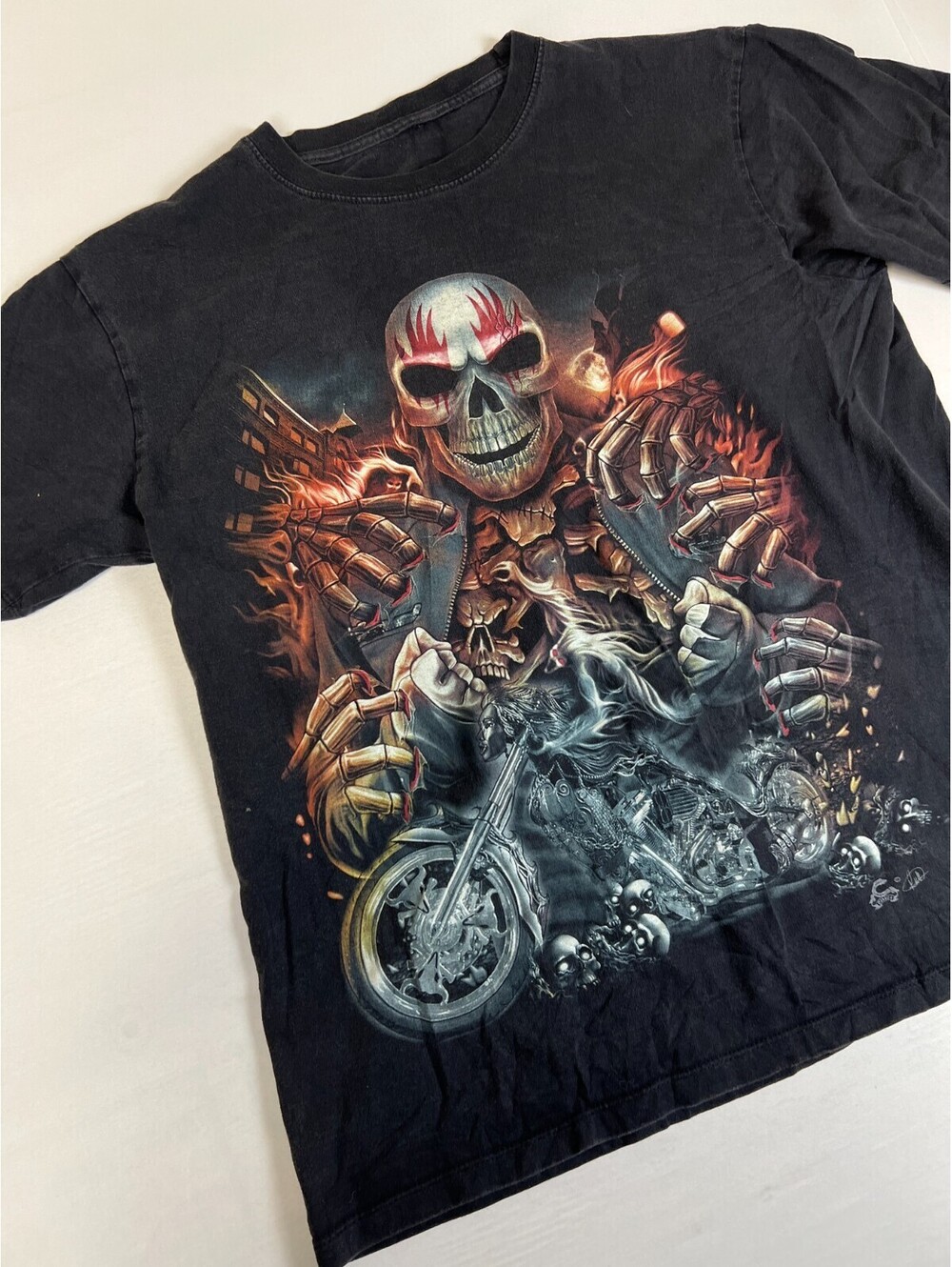 Unbranded Men Black Reaper Skull Motorcycle Graphic T Shirt Tee - Picture 4 of 7